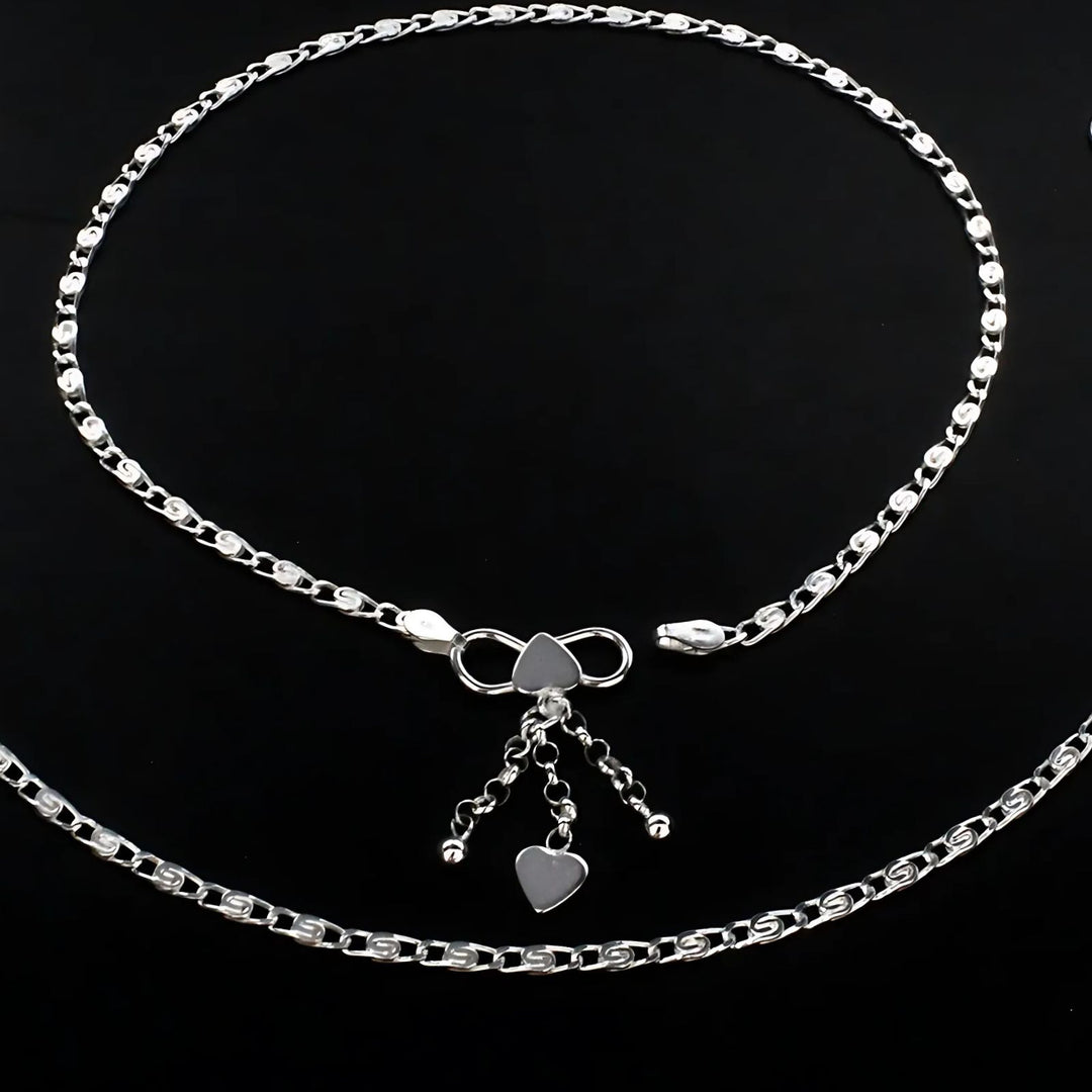 Unique trendy 925 Sterling Silver women Charm Chain Anklet Pair 10.3"