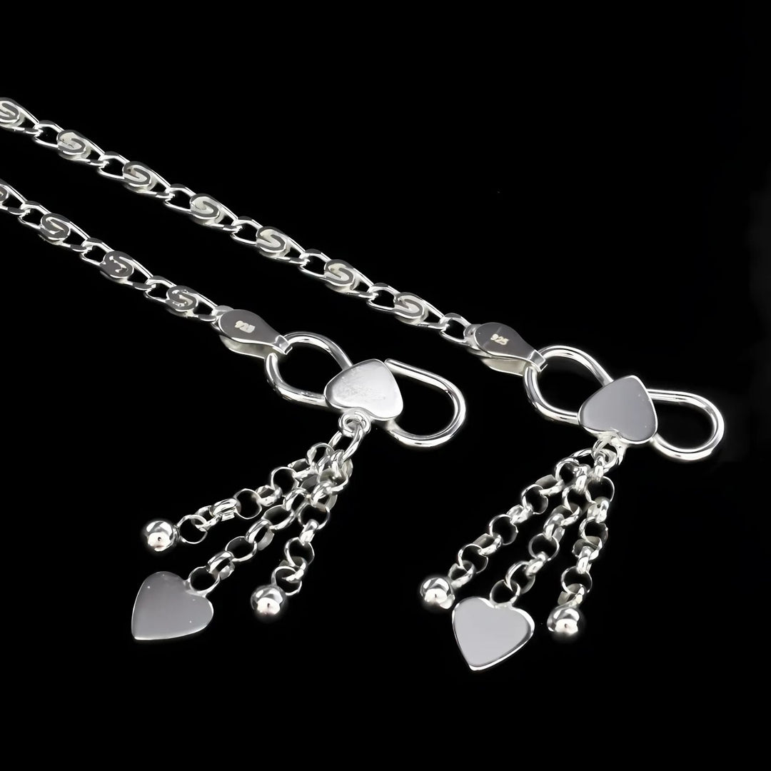 Unique trendy 925 Sterling Silver women Charm Chain Anklet Pair 10.3"