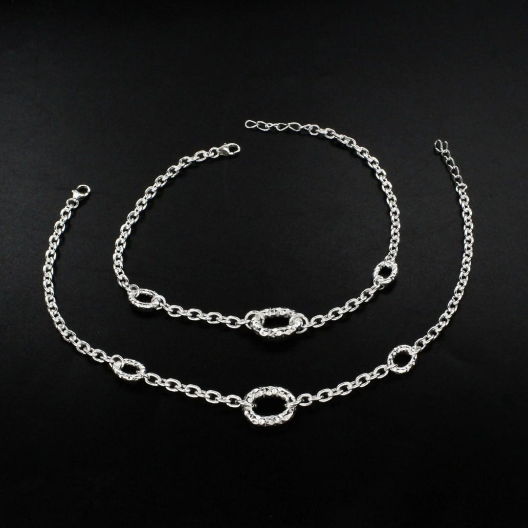 925 Sterling Silver women Excellent Chain Anklet Pair 9.5"