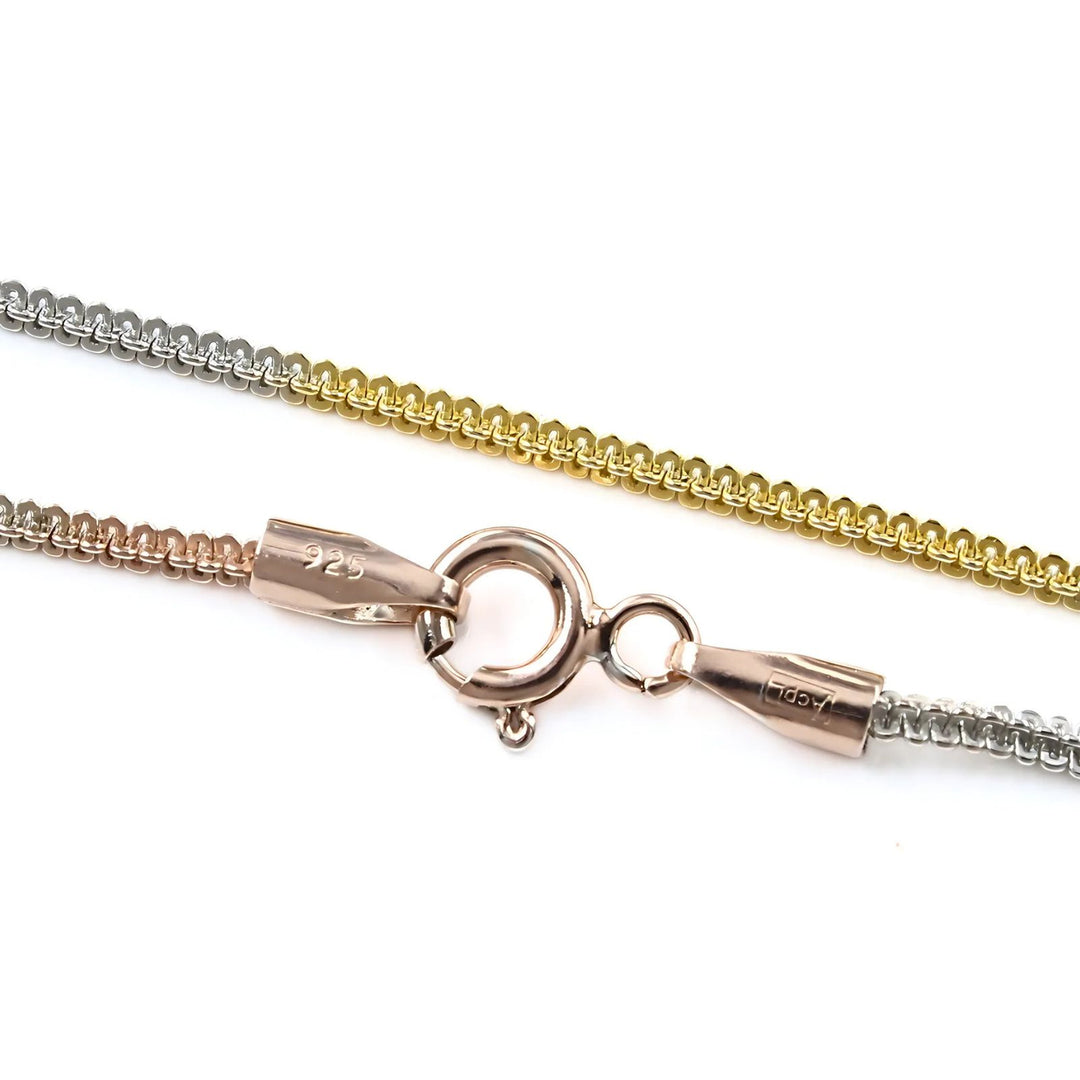 Triple Tone 925 Sterling Silver amazing Neck Chain 18"