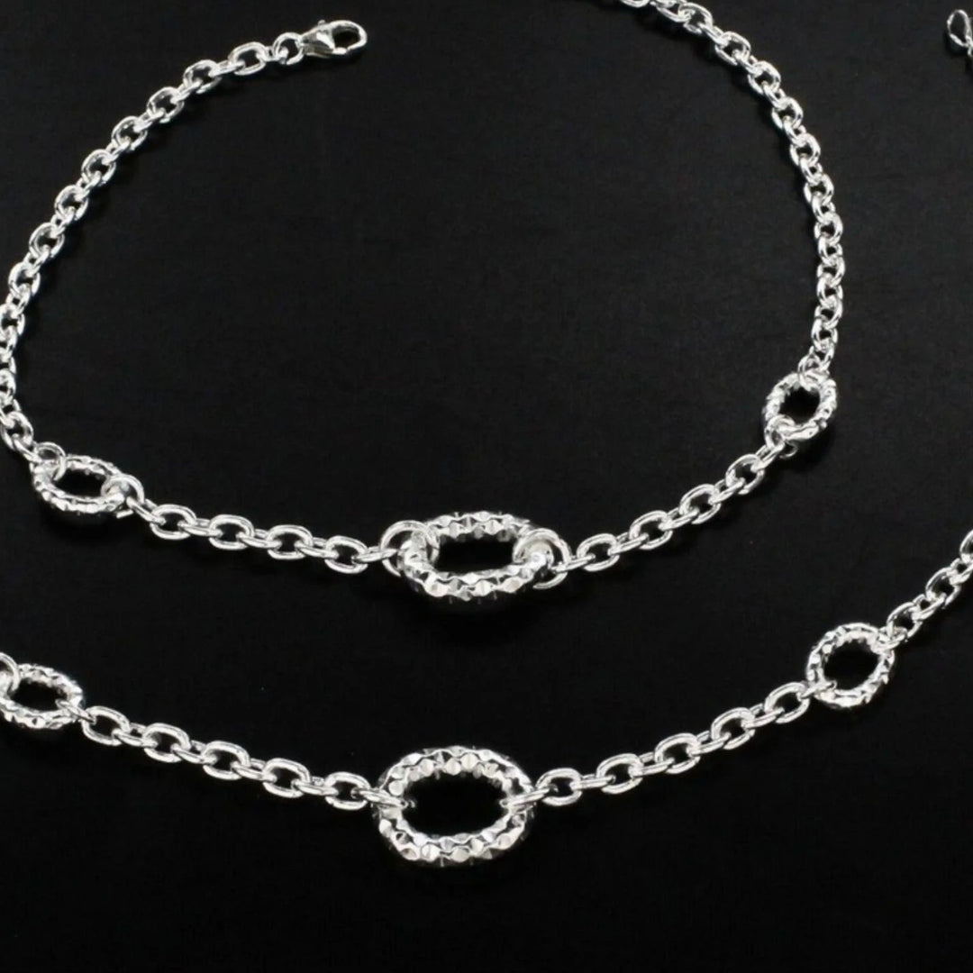 925 Sterling Silver women Excellent Chain Anklet Pair 9.5"