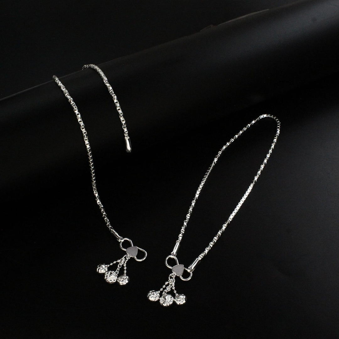 Daily style 925 Sterling Silver women box Chain Anklet Pair 10.3"