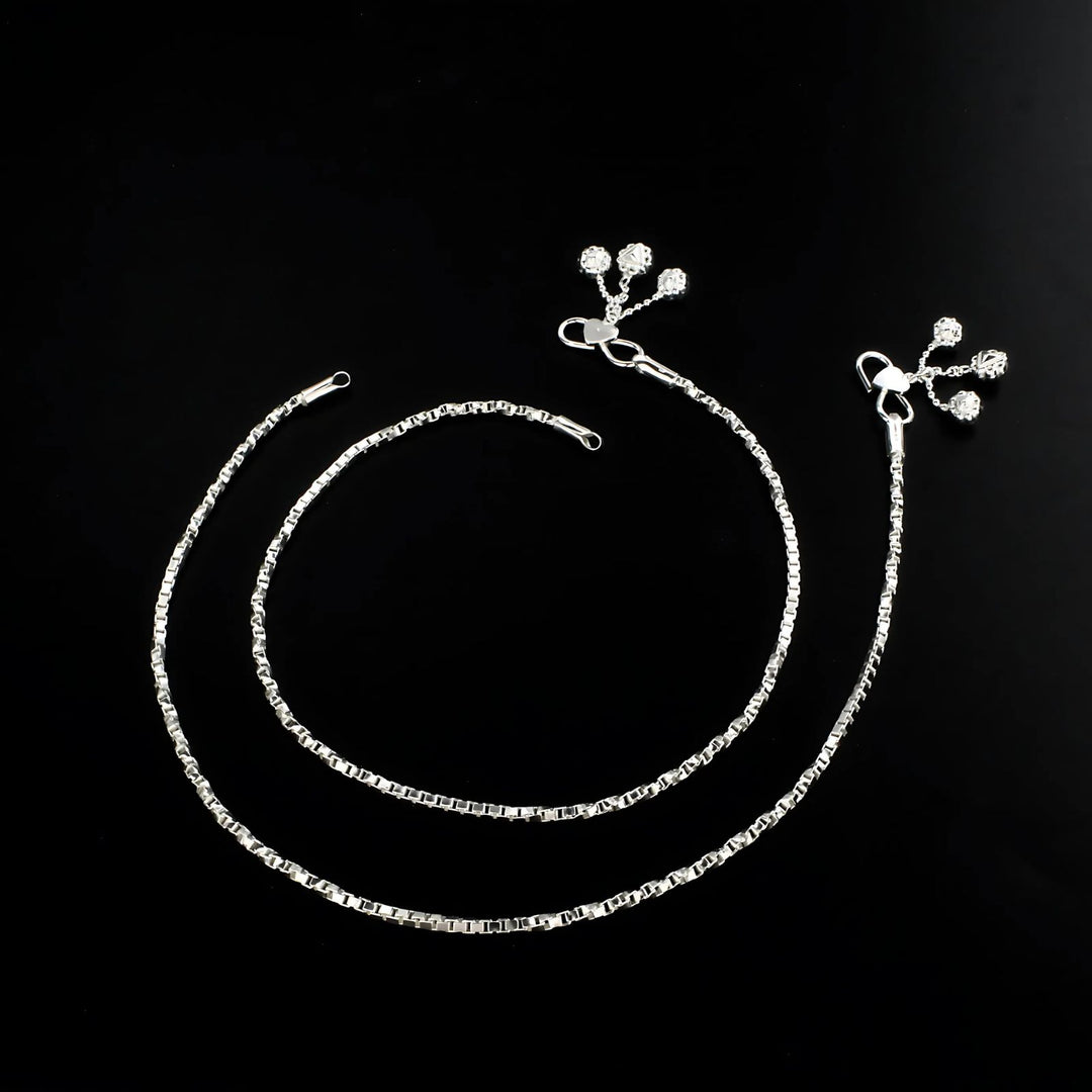 Daily style 925 Sterling Silver women box Chain Anklet Pair 10.3"
