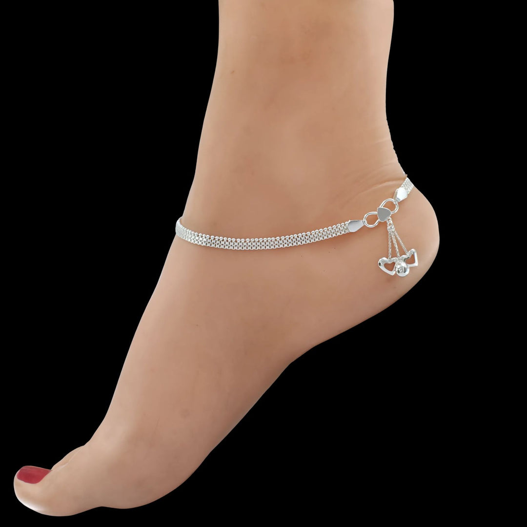 925 Sterling Silver women handmade Chain Anklet Pair 10.3"