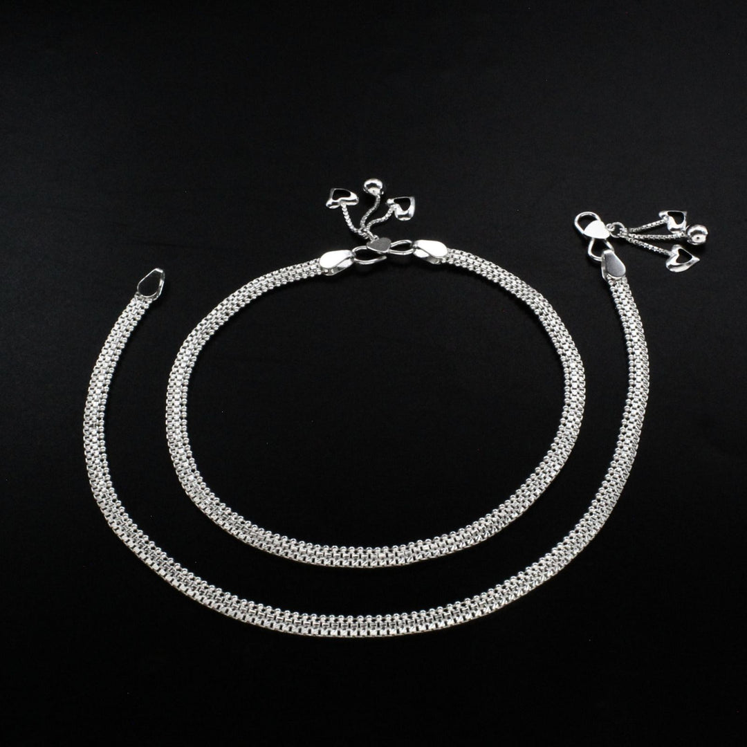 925 Sterling Silver women handmade Chain Anklet Pair 10.3"