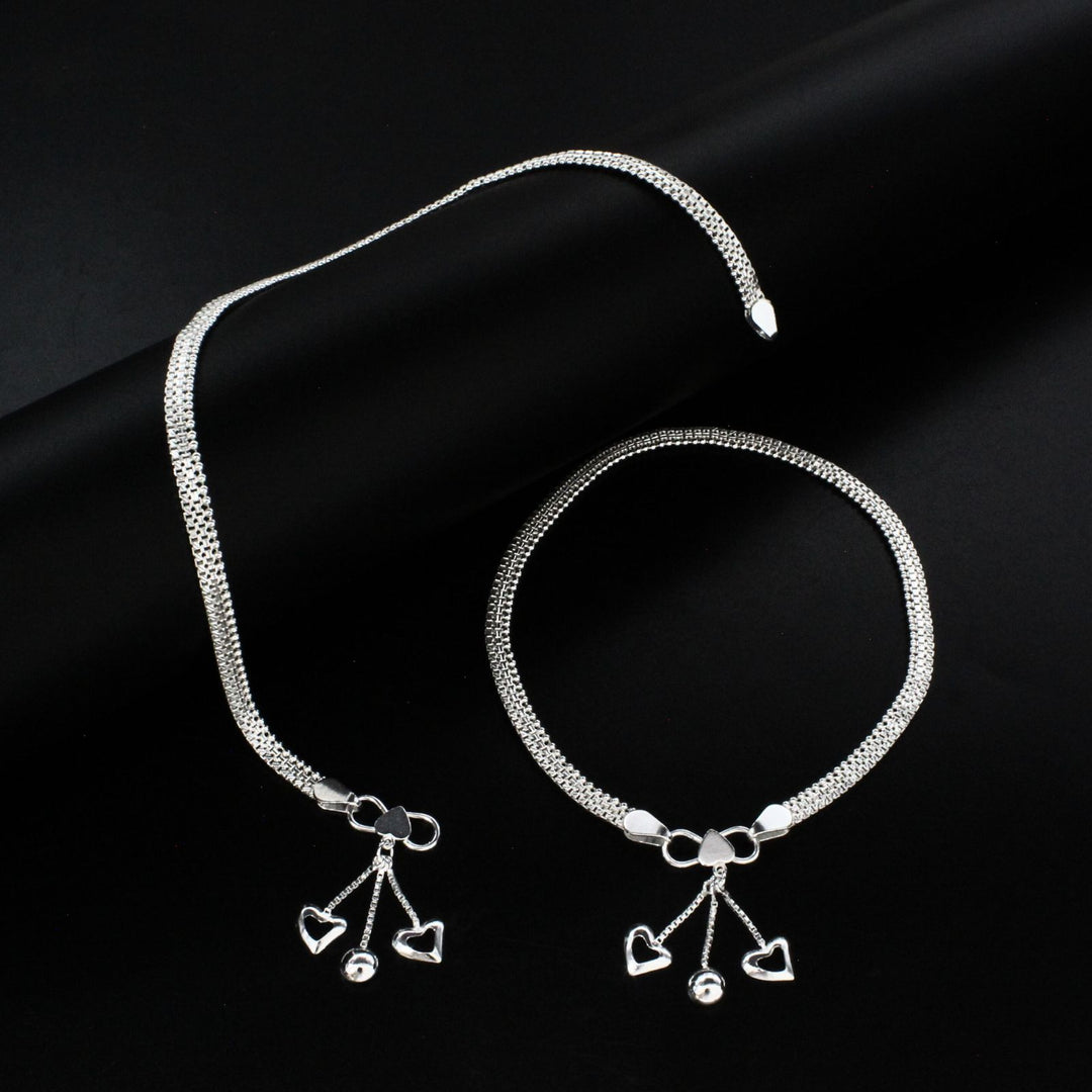 925 Sterling Silver women handmade Chain Anklet Pair 10.3"