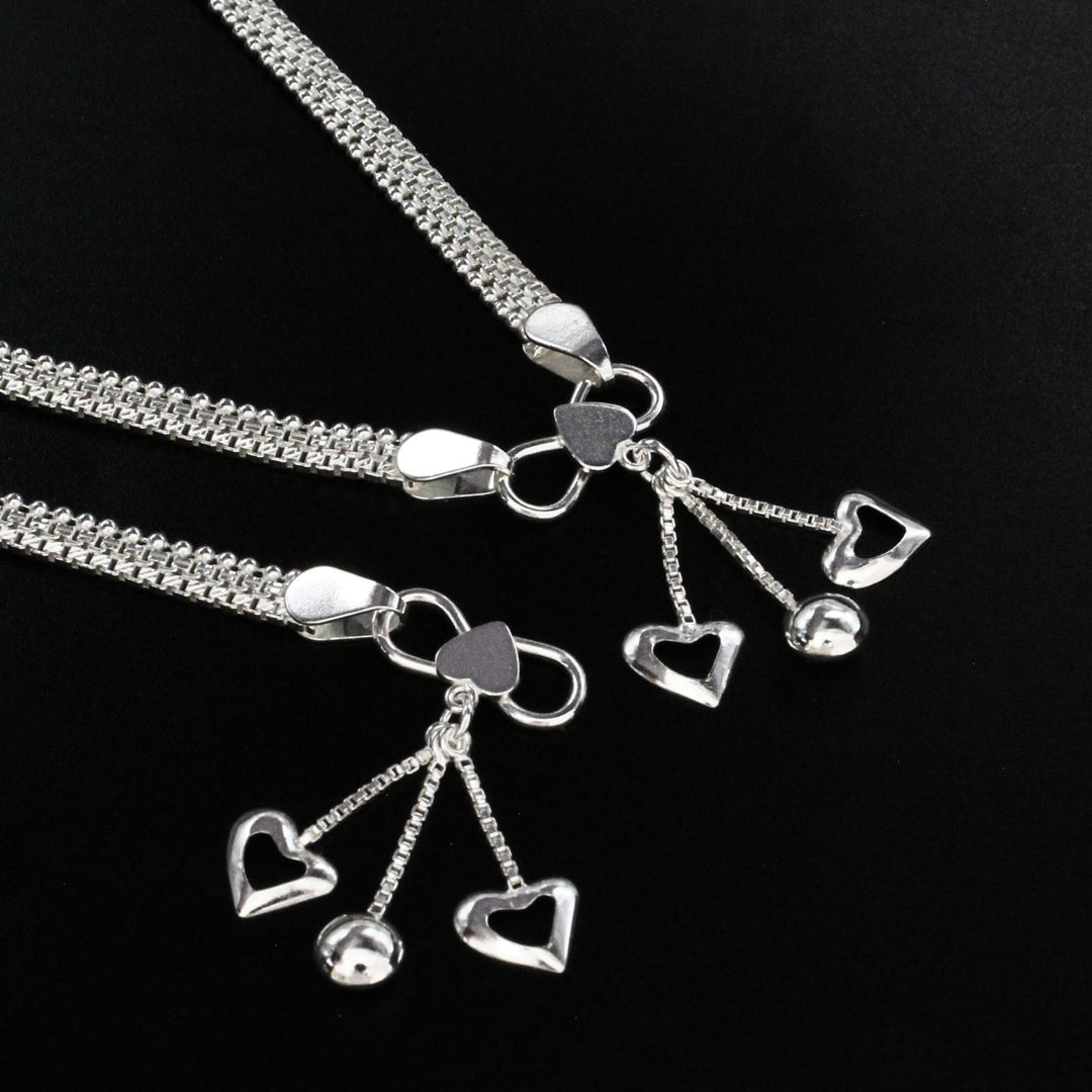 925 Sterling Silver women handmade Chain Anklet Pair 10.3"
