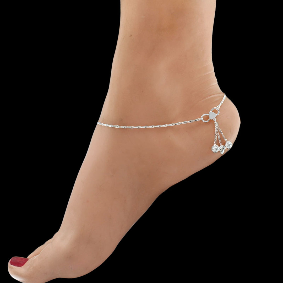 925 Sterling Silver women Rice design thin Chain Anklet Pair 10.3"