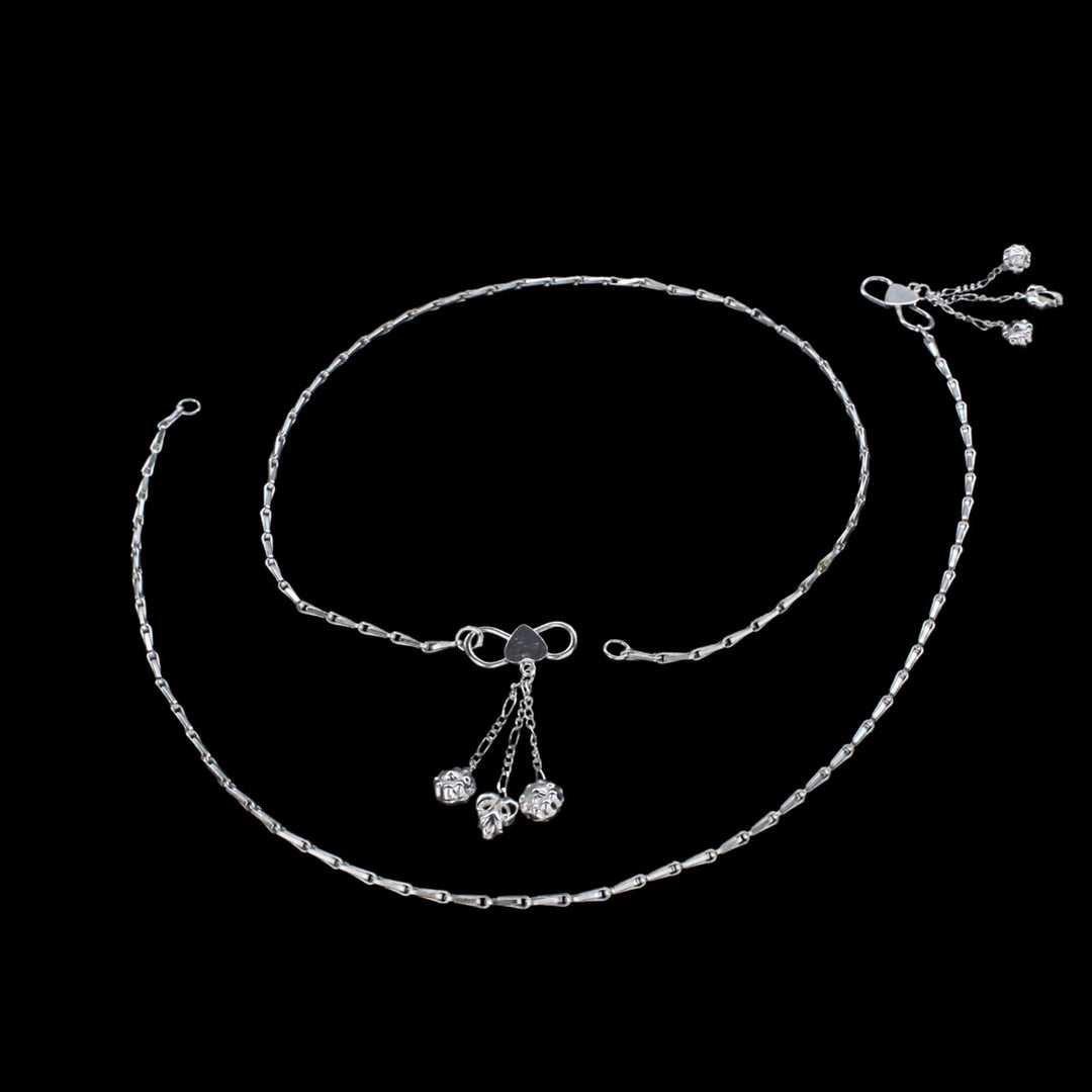 925 Sterling Silver women Rice design thin Chain Anklet Pair 10.3"