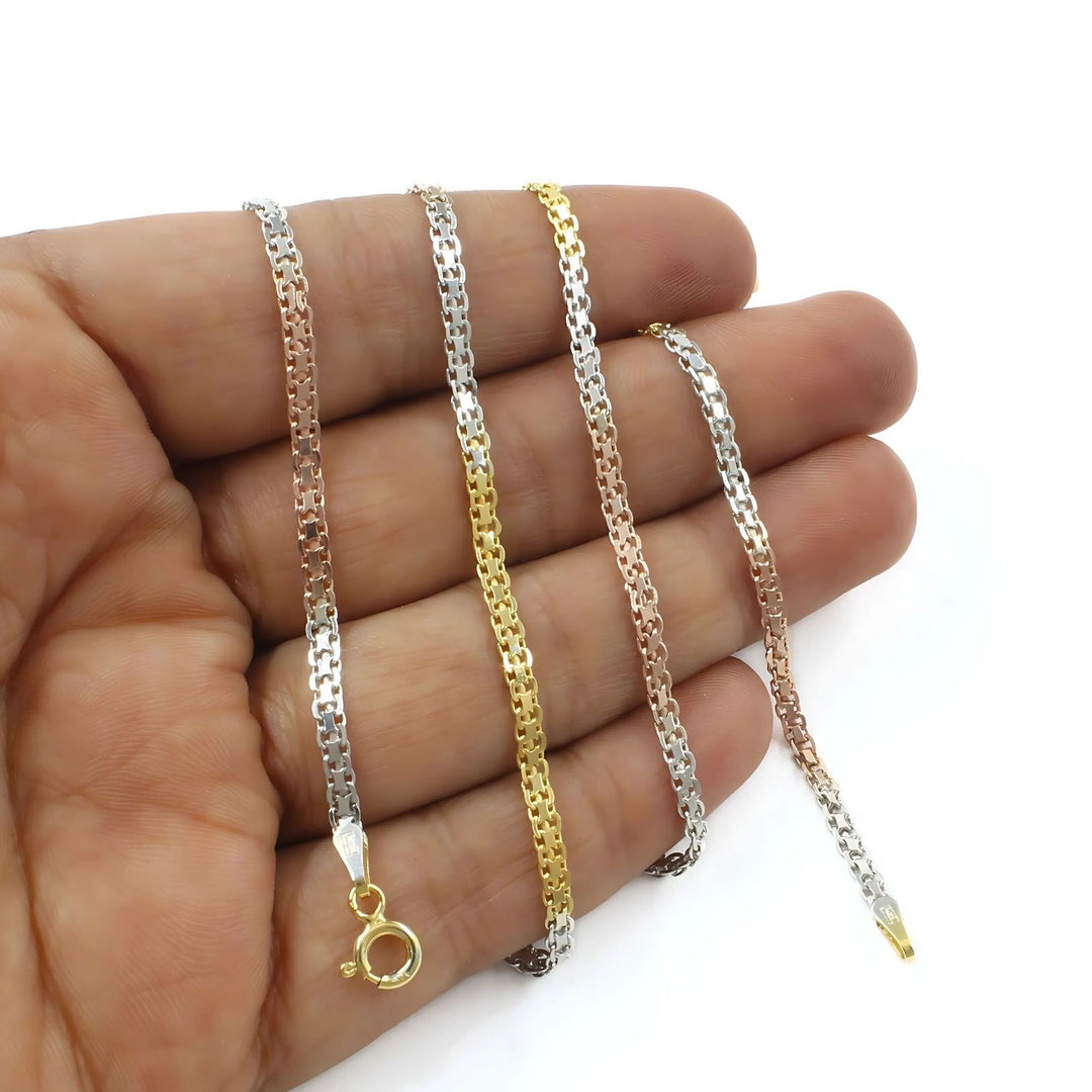 Classic Design Triple Tone 925 Sterling Silver Neck Chain 20"