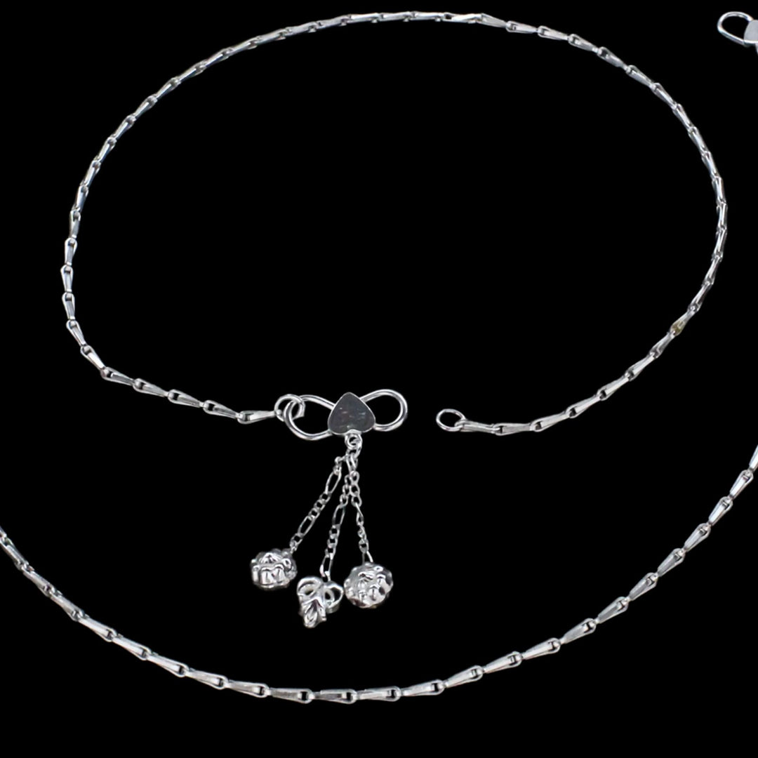 925 Sterling Silver women Rice design thin Chain Anklet Pair 10.3"