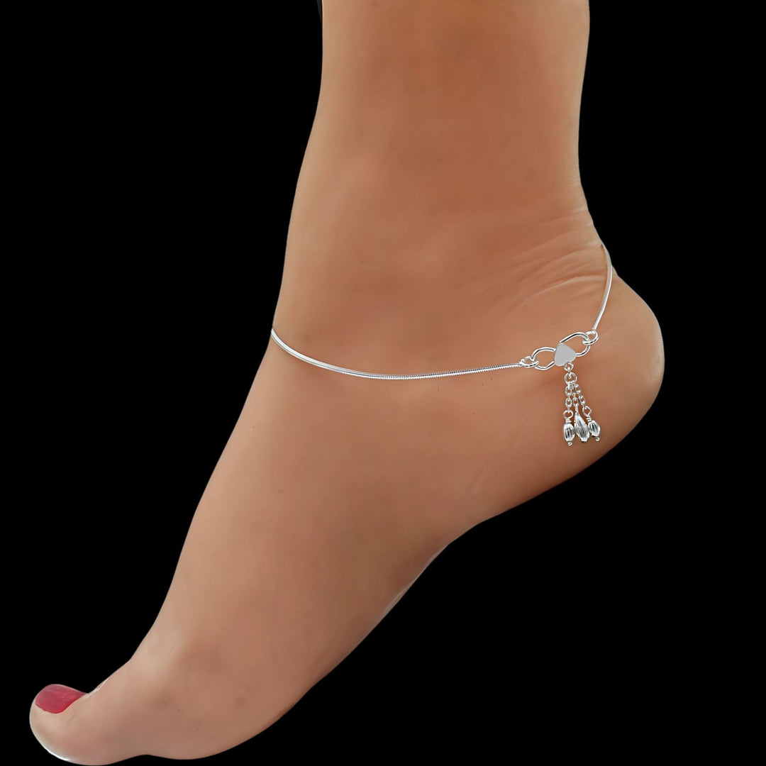 925 Sterling Silver women Chain Anklet Pair 10.3"