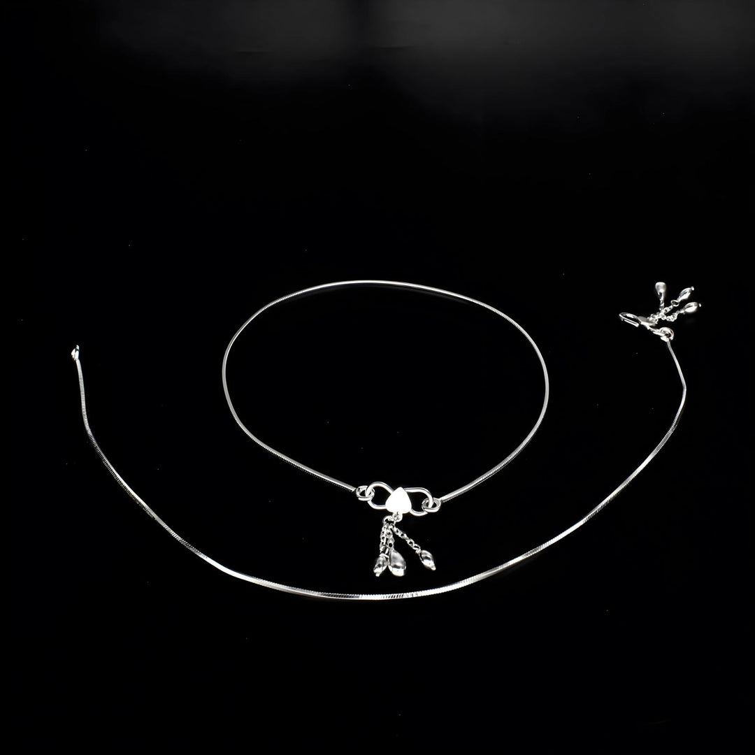 925 Sterling Silver women Chain Anklet Pair 10.3"