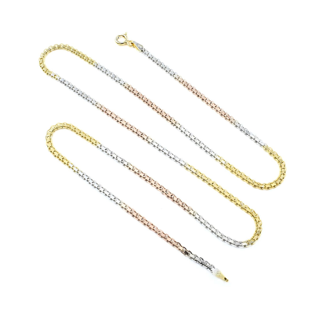 Classic Design Triple Tone 925 Sterling Silver Neck Chain 20"