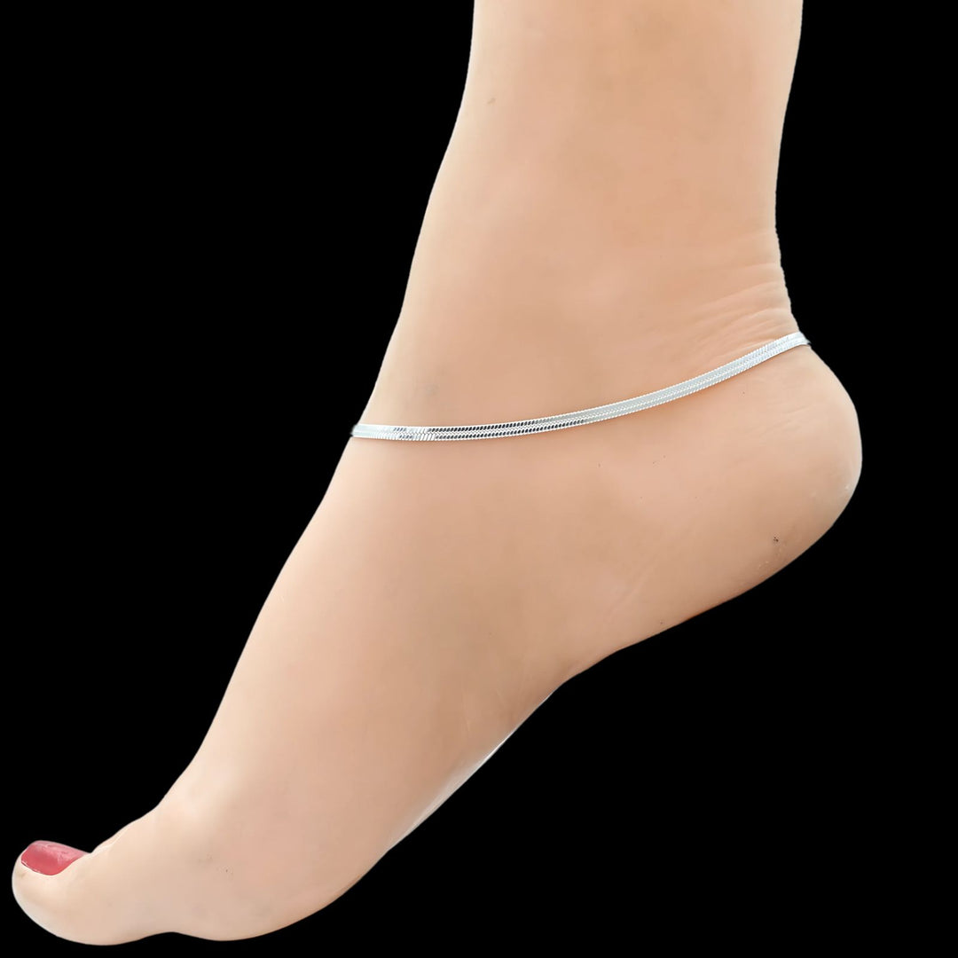 Real 925 Sterling Silver Indian women Snake Chain Anklet Pair 10.2"
