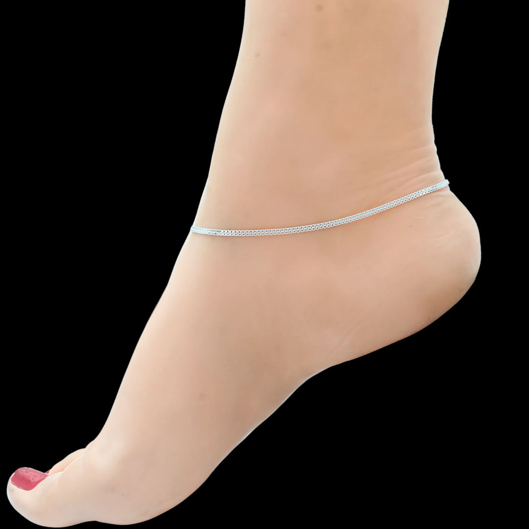 Real 925 Sterling Silver girlish Double Box Chain Anklet Pair 10.2"