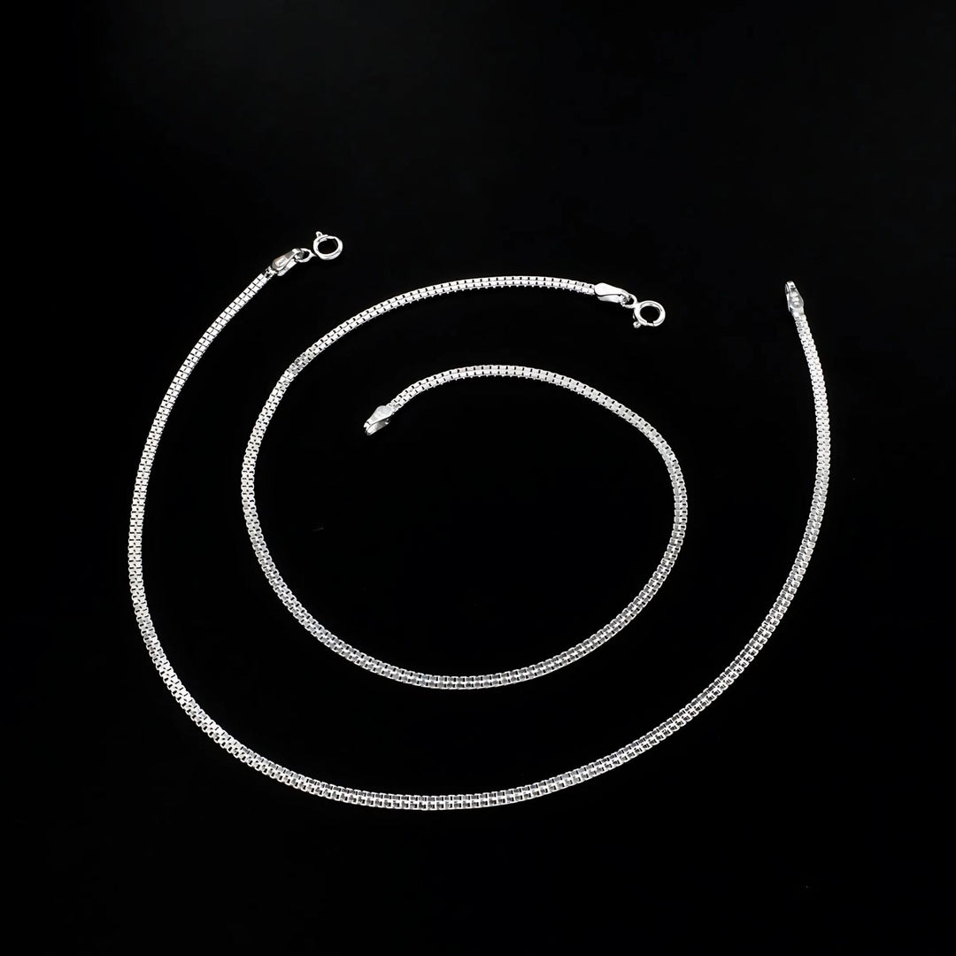 Real 925 Sterling Silver girlish Double Box Chain Anklet Pair 10.2"