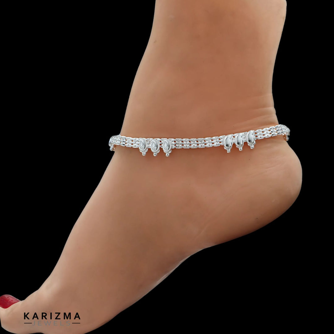 Real Sterling Silver Indian Anklet Ankle Bracelet 10.3"