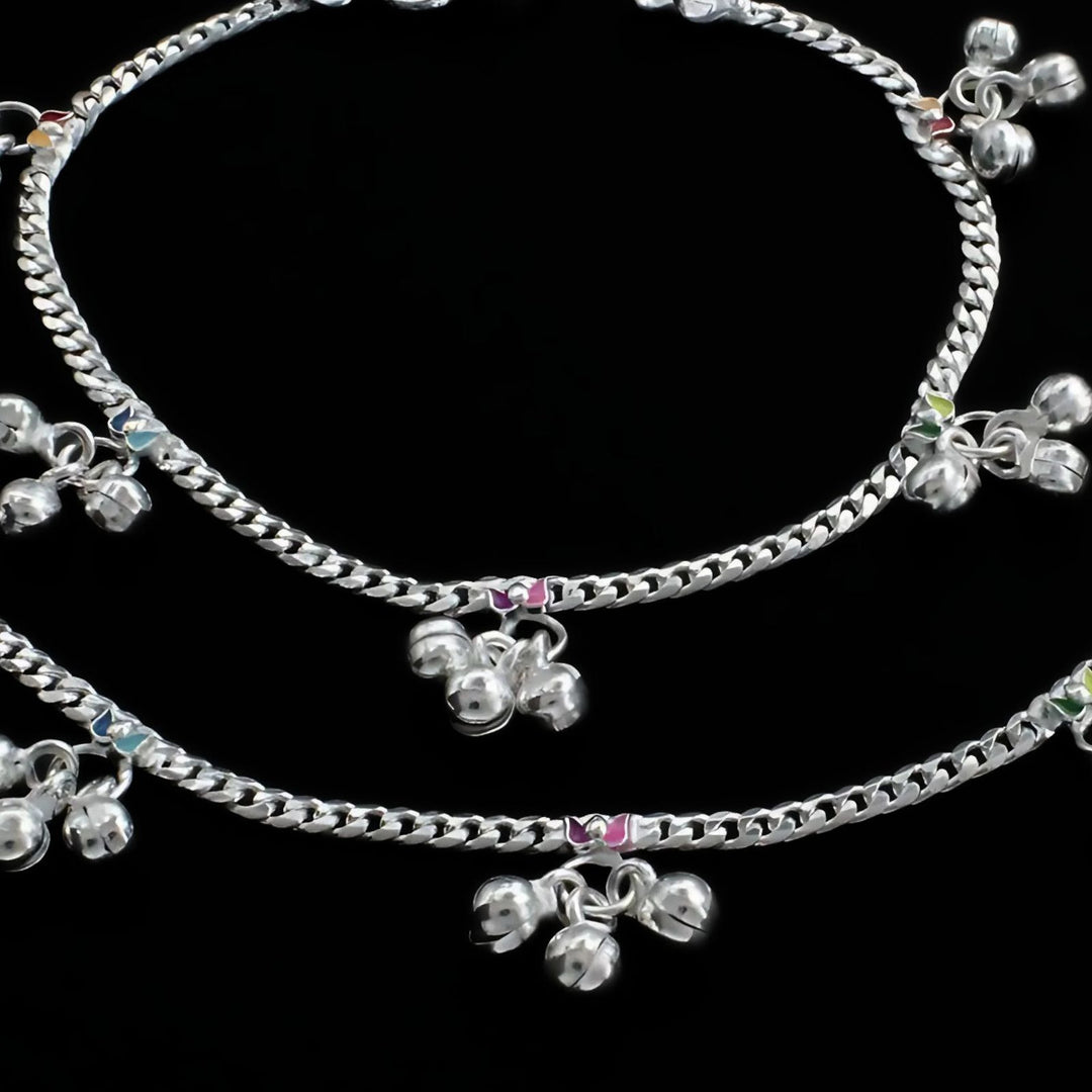 Real Sterling Silver Kids jingle bells Anklets Ankle chain foot baby Bracelet 8.5"