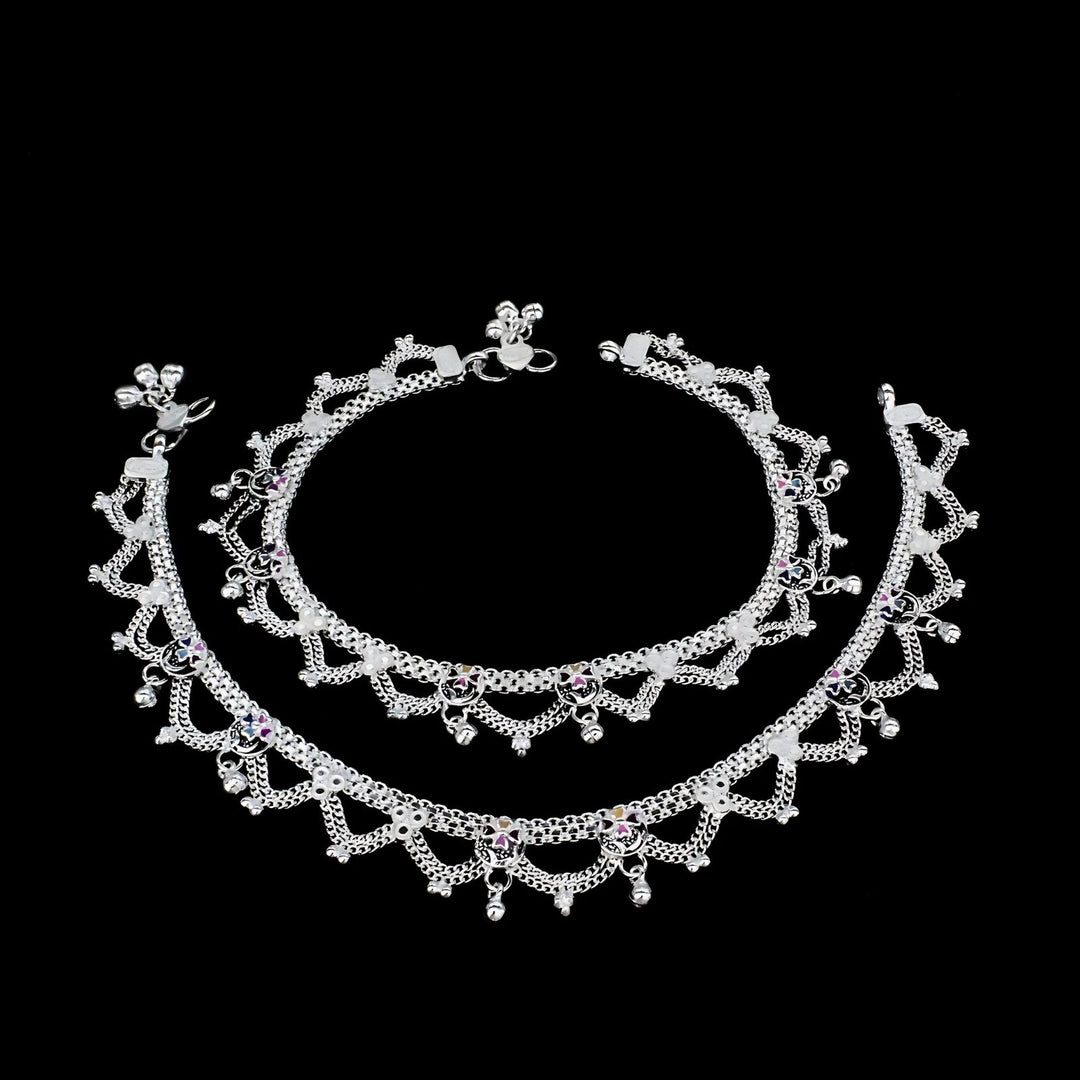 Real Sterling Silver Indian women party wear Anklet Ankle Bracelet 10.3"