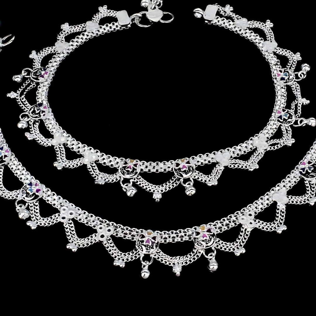 Real Sterling Silver Indian women party wear Anklet Ankle Bracelet 10.3"