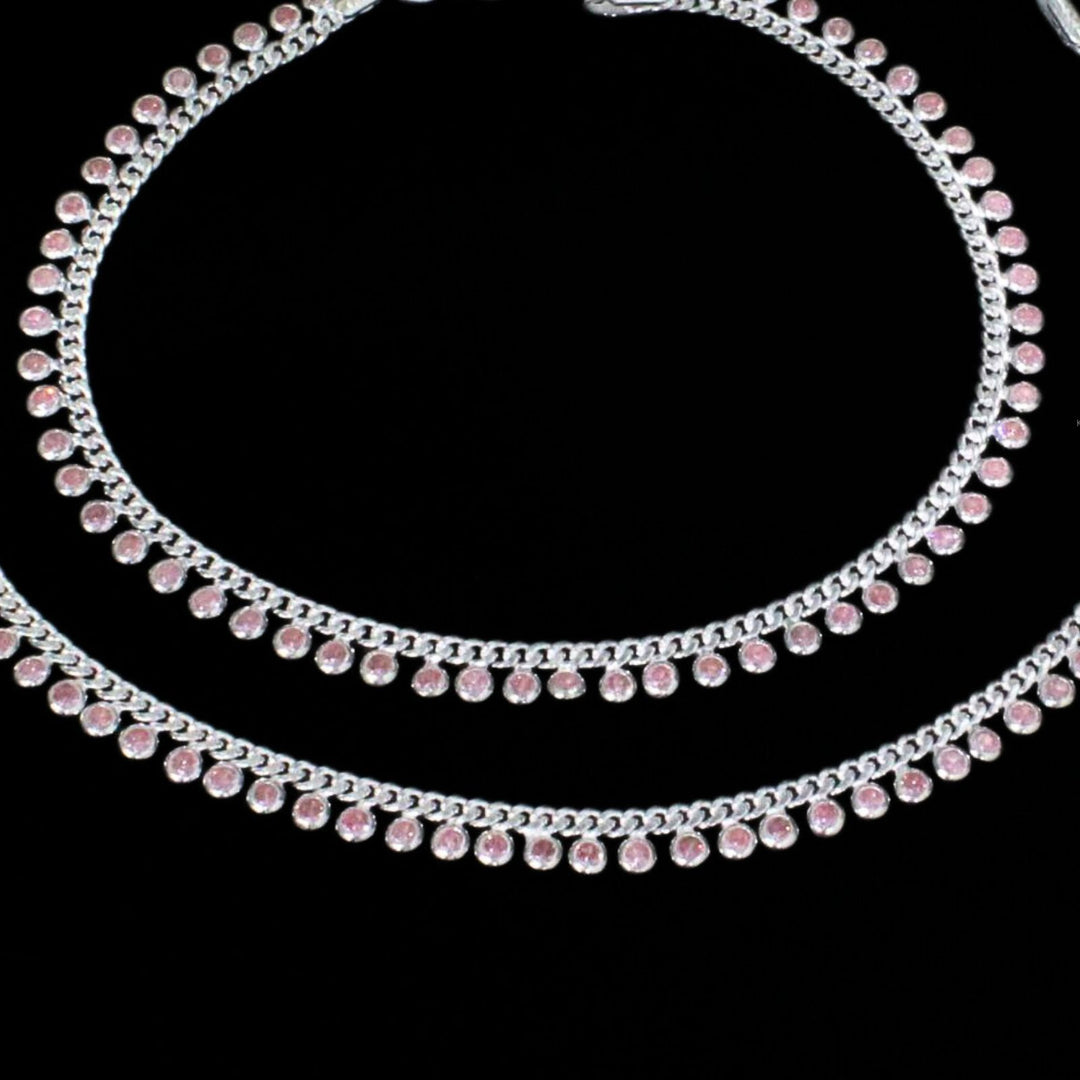 Real Sterling Silver Pink CZ Indian women Excellent gifting Anklets Ankle Pair 10.3"