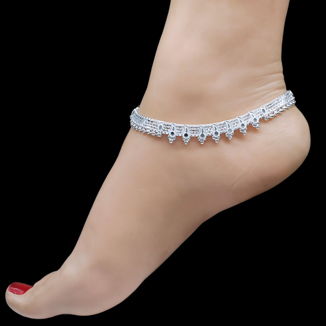 Real Sterling Silver Indian women Excellent gifting Anklets Ankle Pair 10"