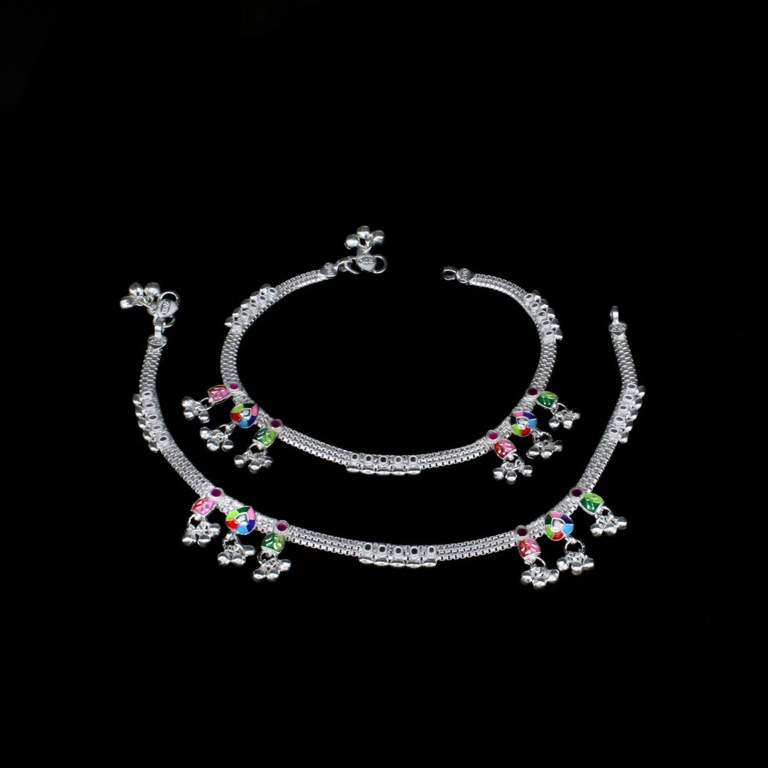 Real Sterling Silver Indian women brides collection Anklets Ankle Pair 10.3"