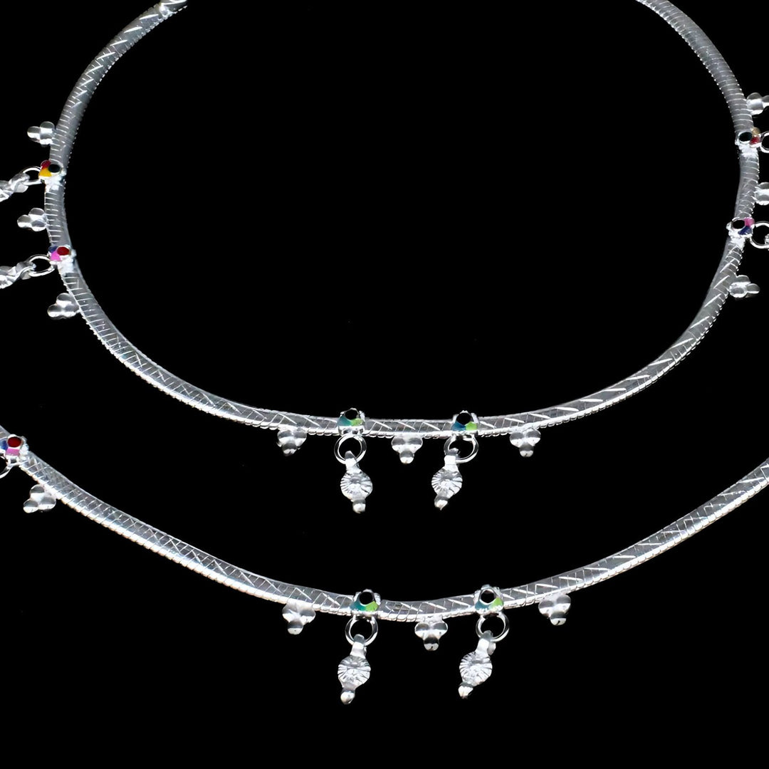 Boho Style Real Sterling Silver Indian women Anklets Ankle Pair 10.5"