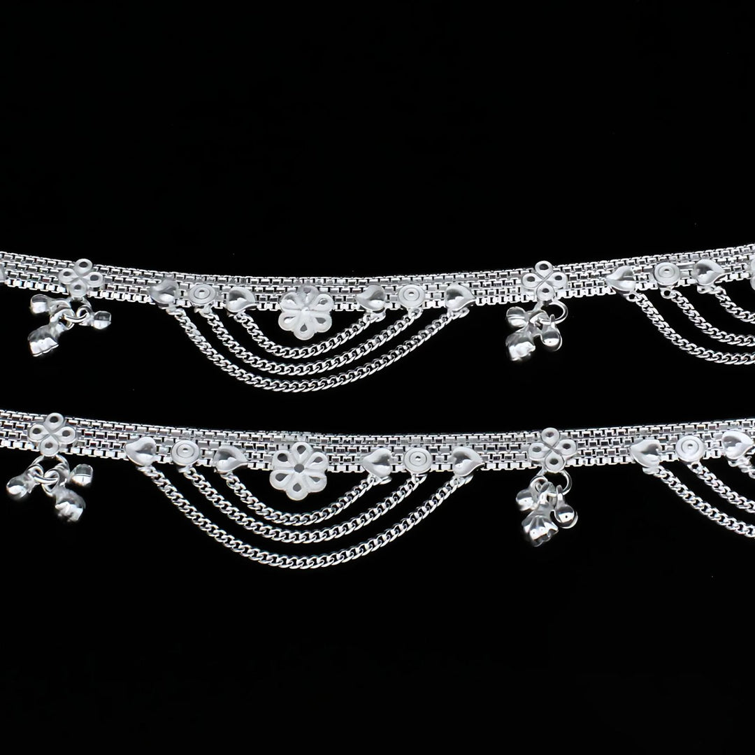 Indian Bridal Real Sterling Silver women stylish Anklets Ankle Pair 10.3"