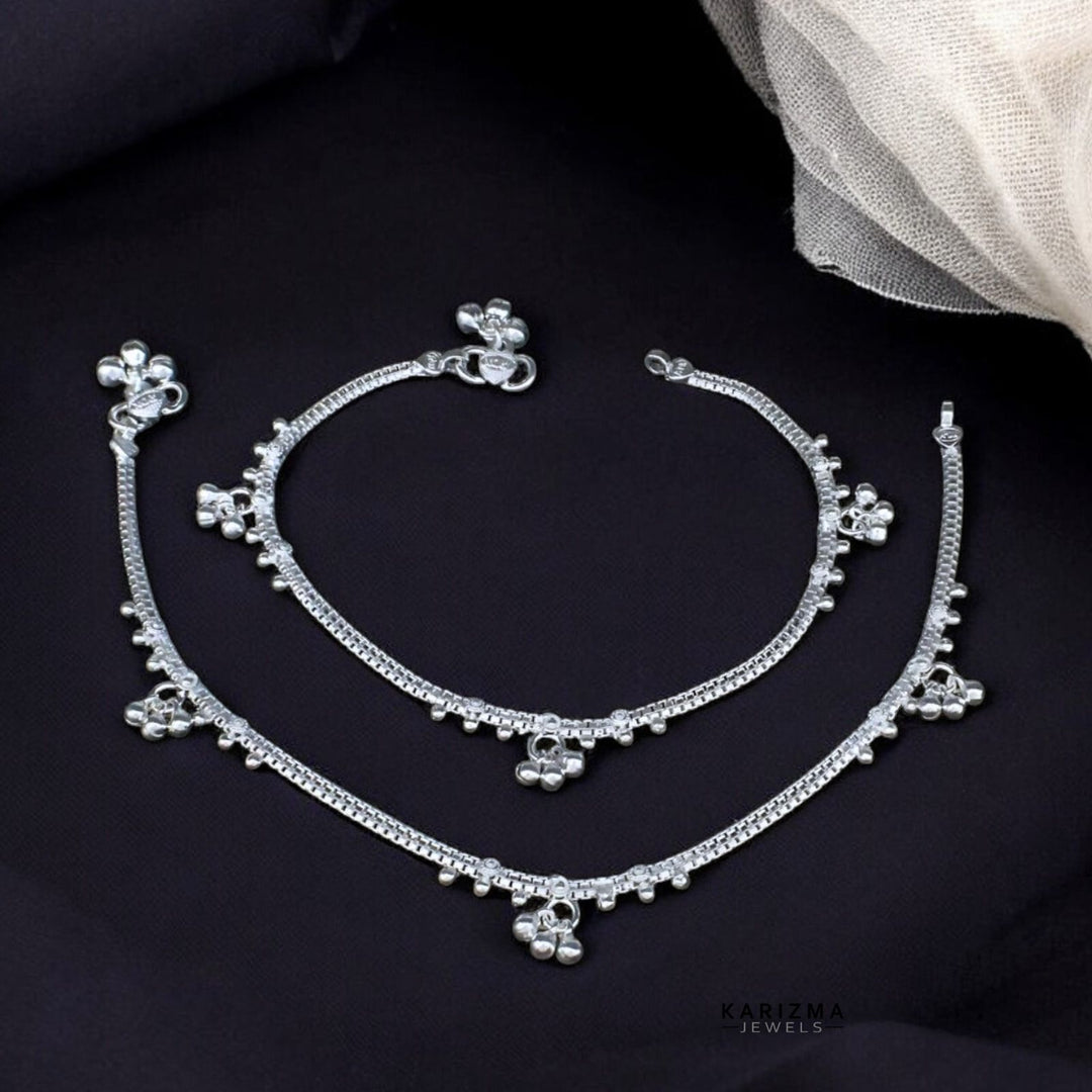 Real Sterling Silver women gorgeous boho look Anklets Ankle Pair 10.3"