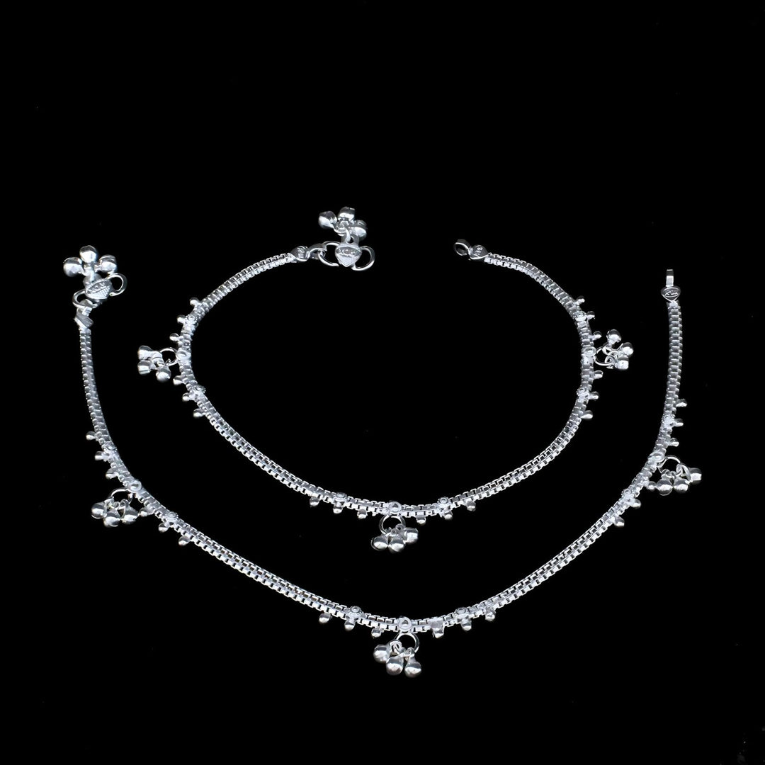 Real Sterling Silver women gorgeous boho look Anklets Ankle Pair 10.3"