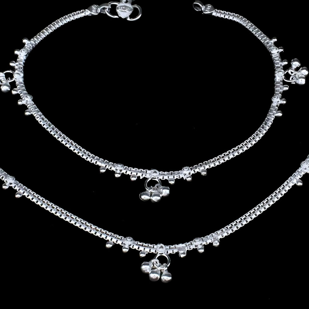 Real Sterling Silver women gorgeous boho look Anklets Ankle Pair 10.3"