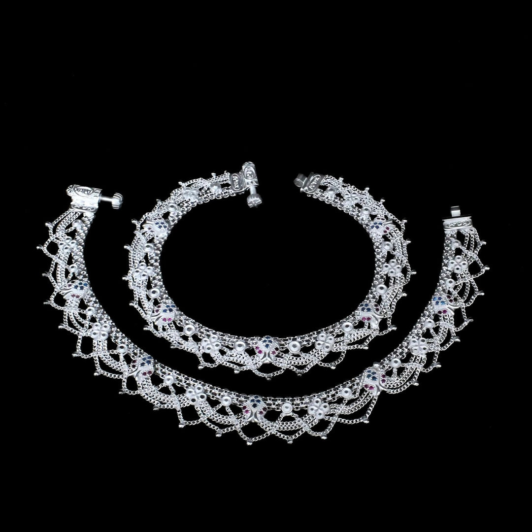 Wedding Wear Sterling Silver Indian women Anklets Ankle Pair 10.2"