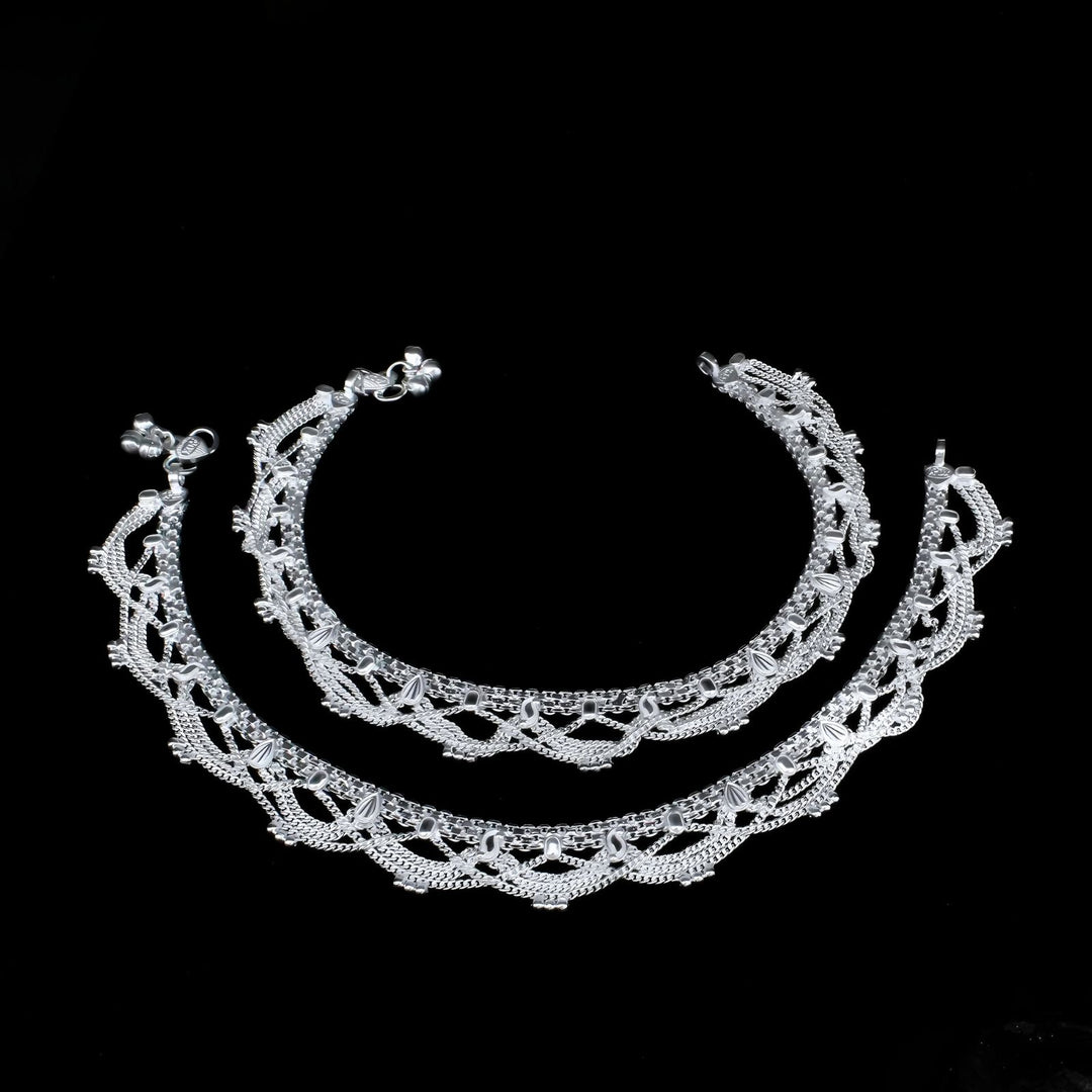 Real Sterling Silver Indian women gifting Anklets Ankle Pair 10.3"