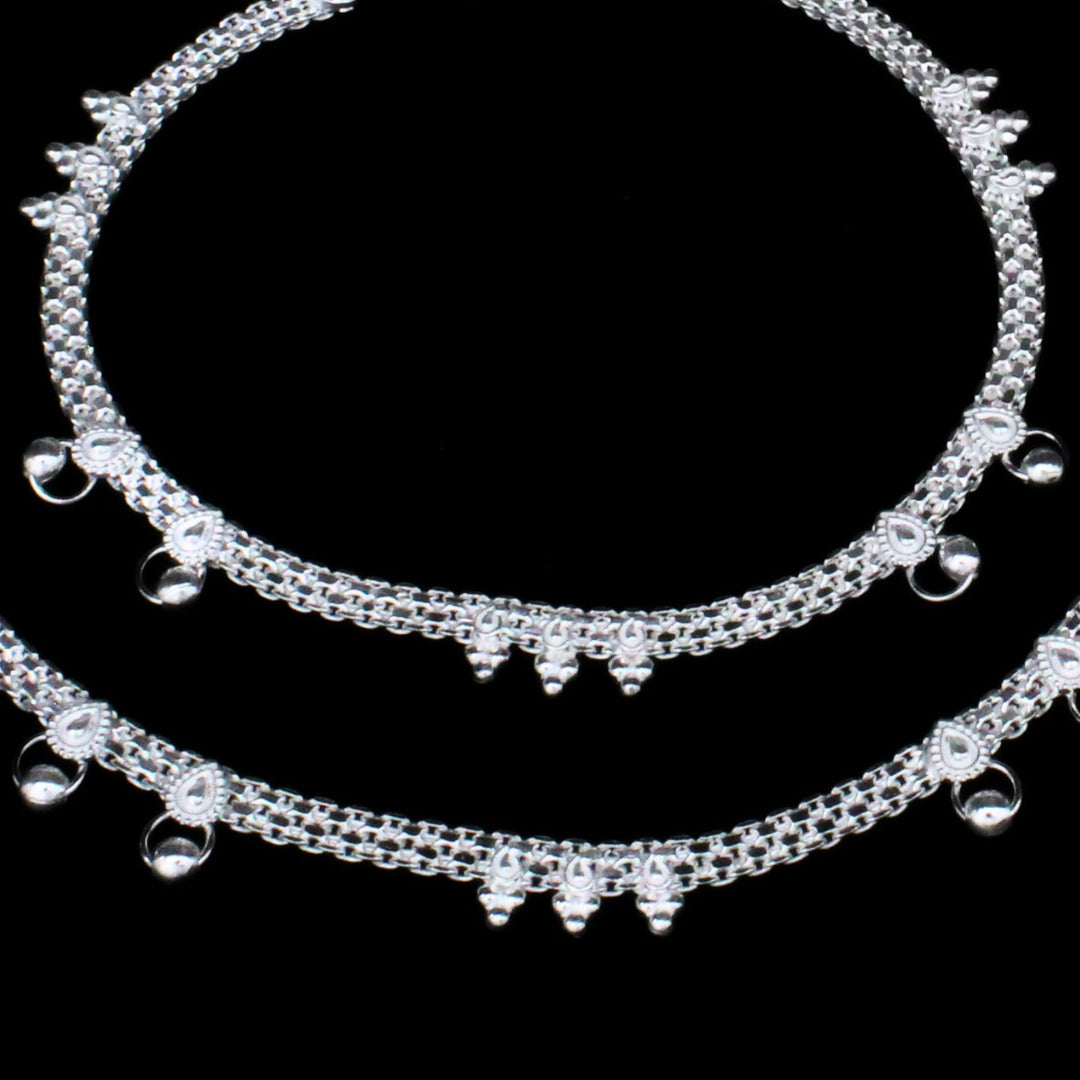 Indian Boho design Sterling Silver Indian women Anklets Ankle Pair 10.5"