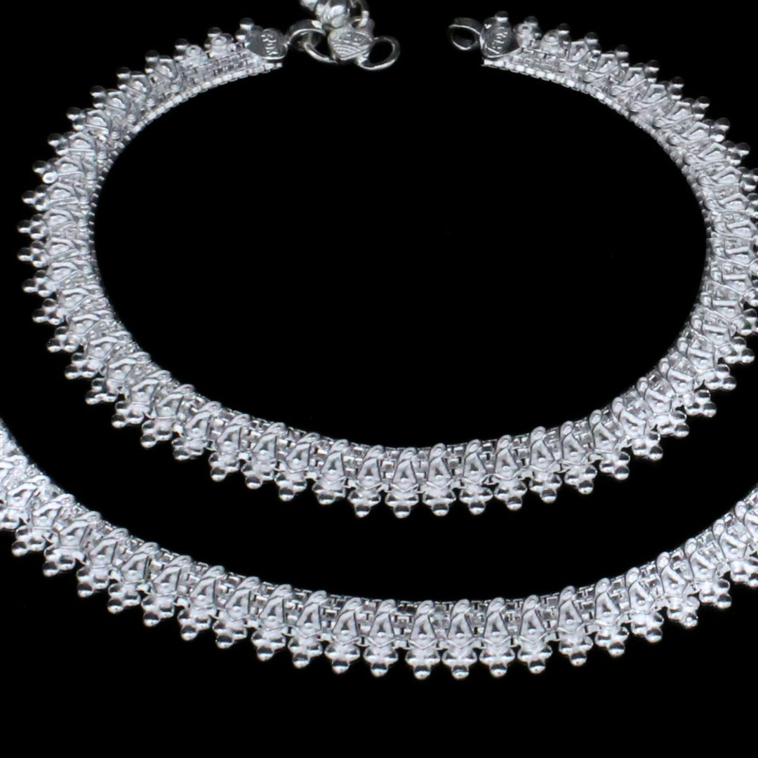 New Trending Real Sterling Silver Indian women Anklets Ankle Pair 10.3"