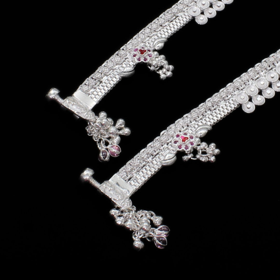 Real Silver Indian women new Bridal collection pink CZ Anklets Ankle Pair 10"