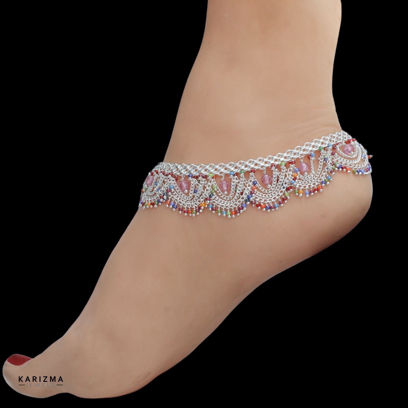 Silver Ankle Bracelets Indian Silver Anklets for Worldwide Shipping Karizma Jewels