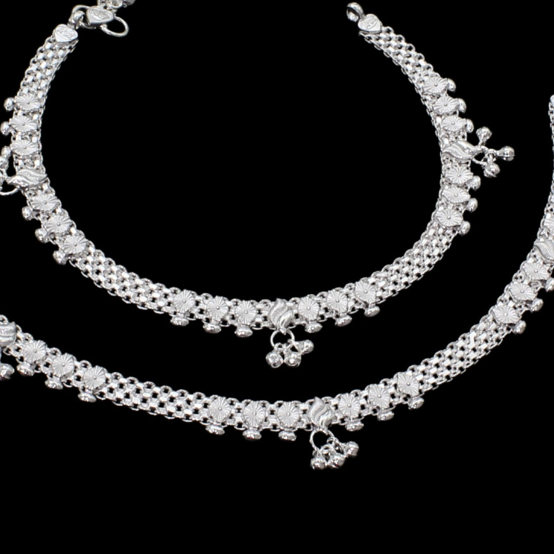 Real Silver Indian women gifting jewelery Anklets Ankle Pair 10"