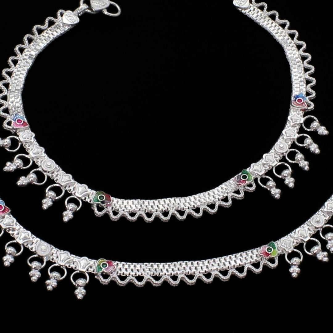 Real Silver Indian women boho style Anklets Ankle Pair 10.2"