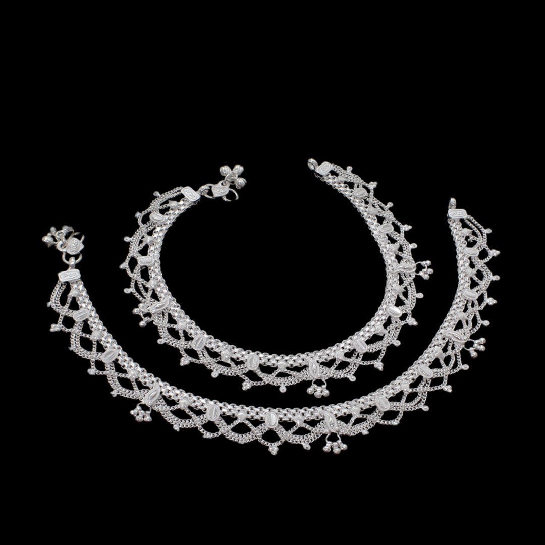 Traditional Real Sterling Silver Indian women Anklets Ankle Pair 10"