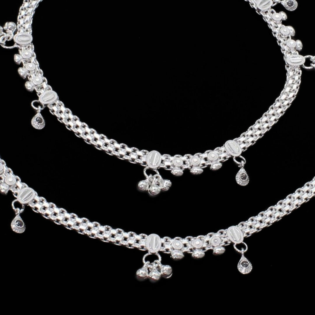 Real Sterling Silver Indian women handmade gifting Anklets Ankle Pair 10.3"