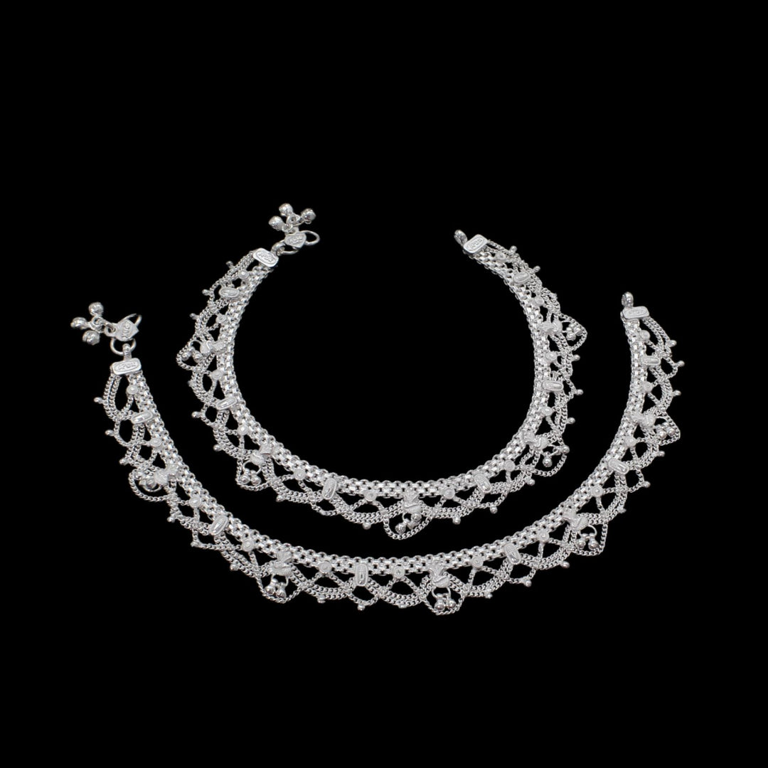 Real Sterling Silver Indian women party wear Anklets Ankle Pair 10.3"