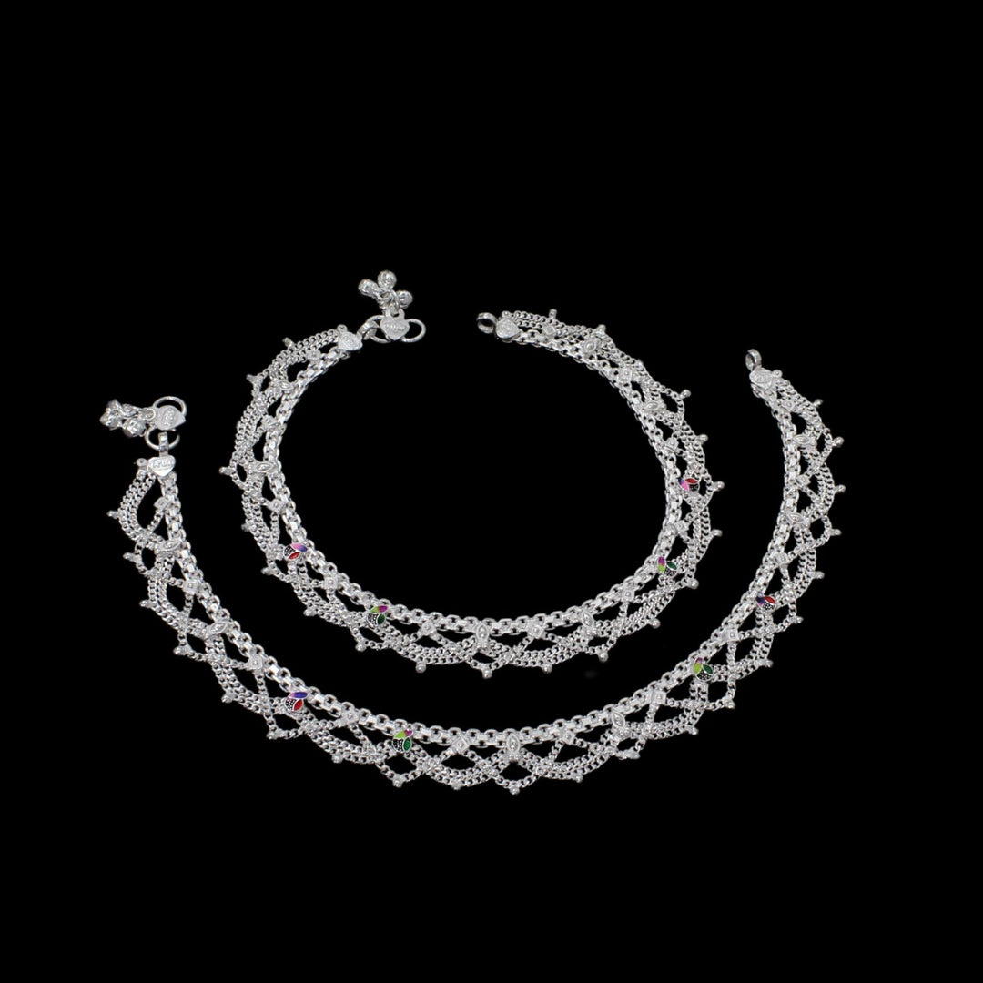 Real Sterling Silver Indian women party wear jhallar Anklets Ankle Pair 10.3"