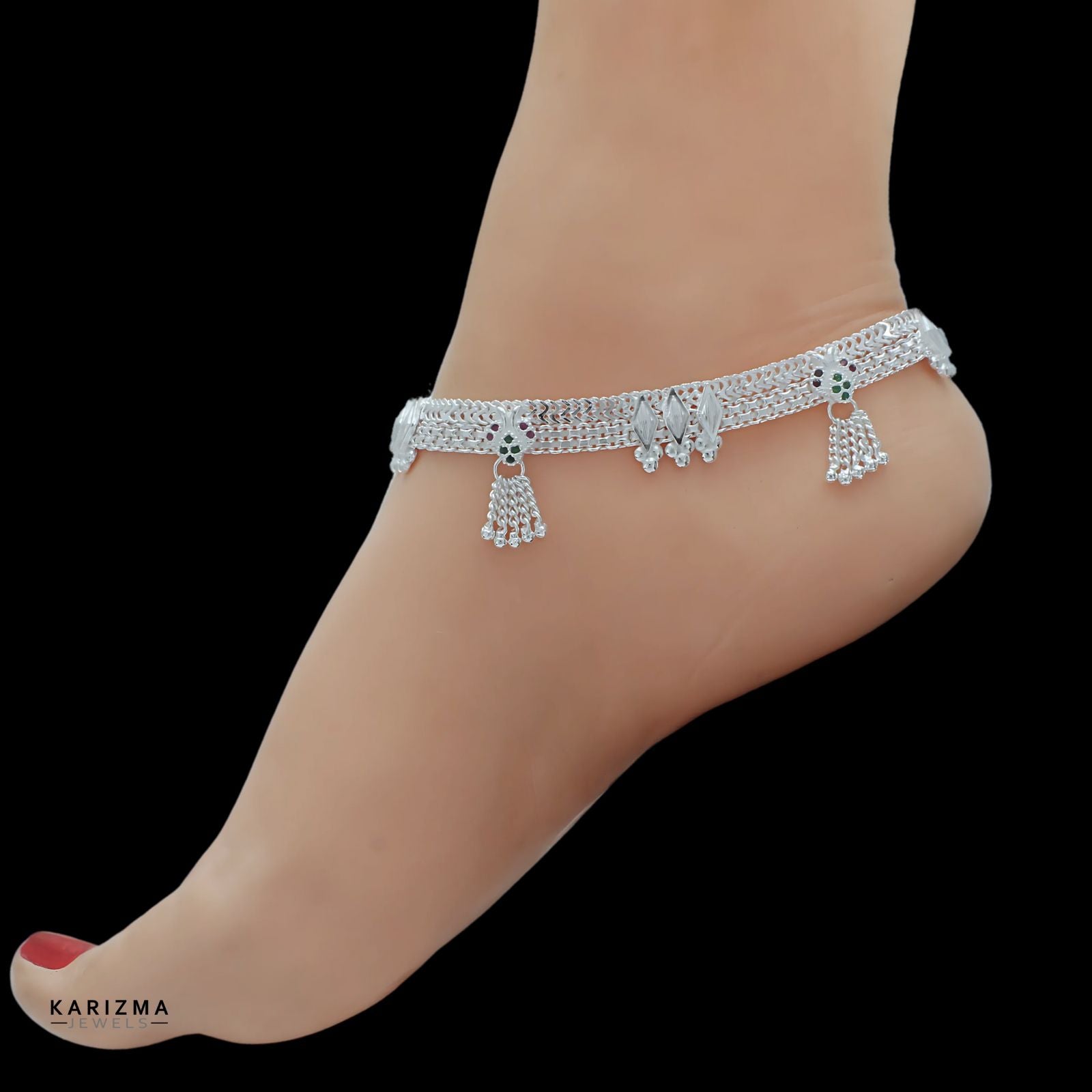 Silver Ankle Bracelets Indian Silver Anklets for Worldwide Shipping Karizma Jewels