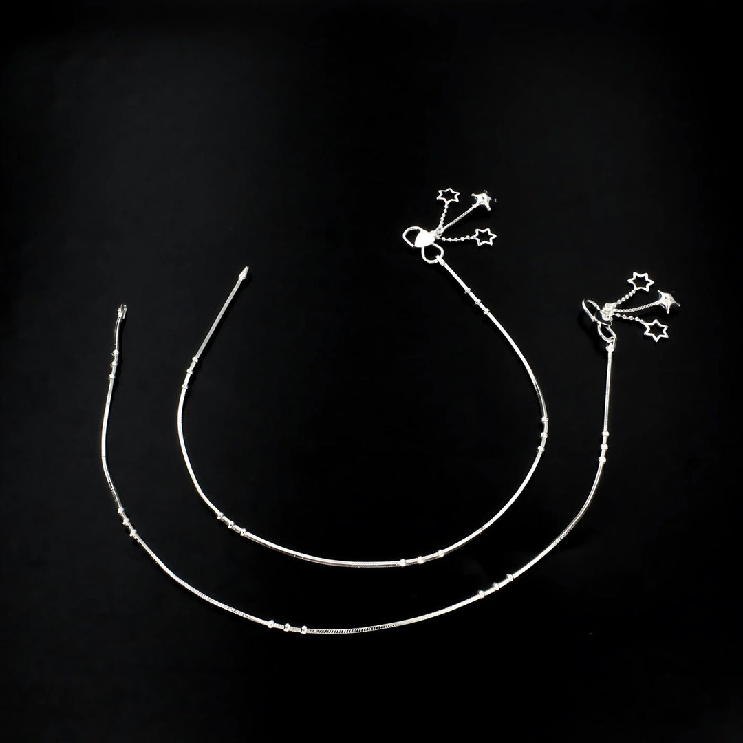 925 Sterling Silver girlish ball beaded Chain Anklet Pair 10.3"