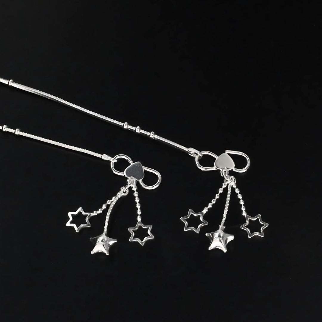 925 Sterling Silver girlish ball beaded Chain Anklet Pair 10.3"