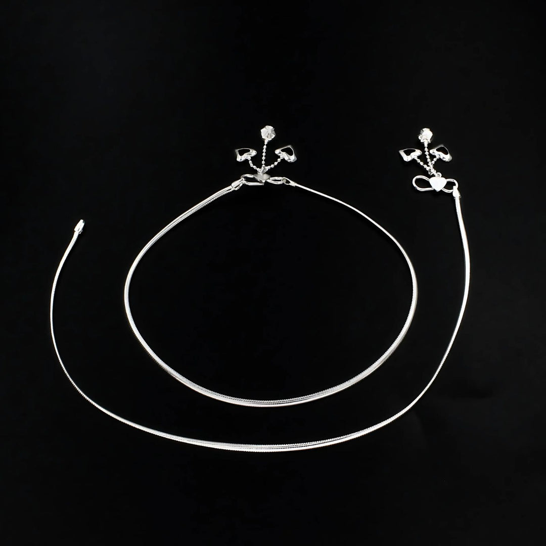 925 Sterling Silver Indian women boho look Chain Anklet Pair 10.3"