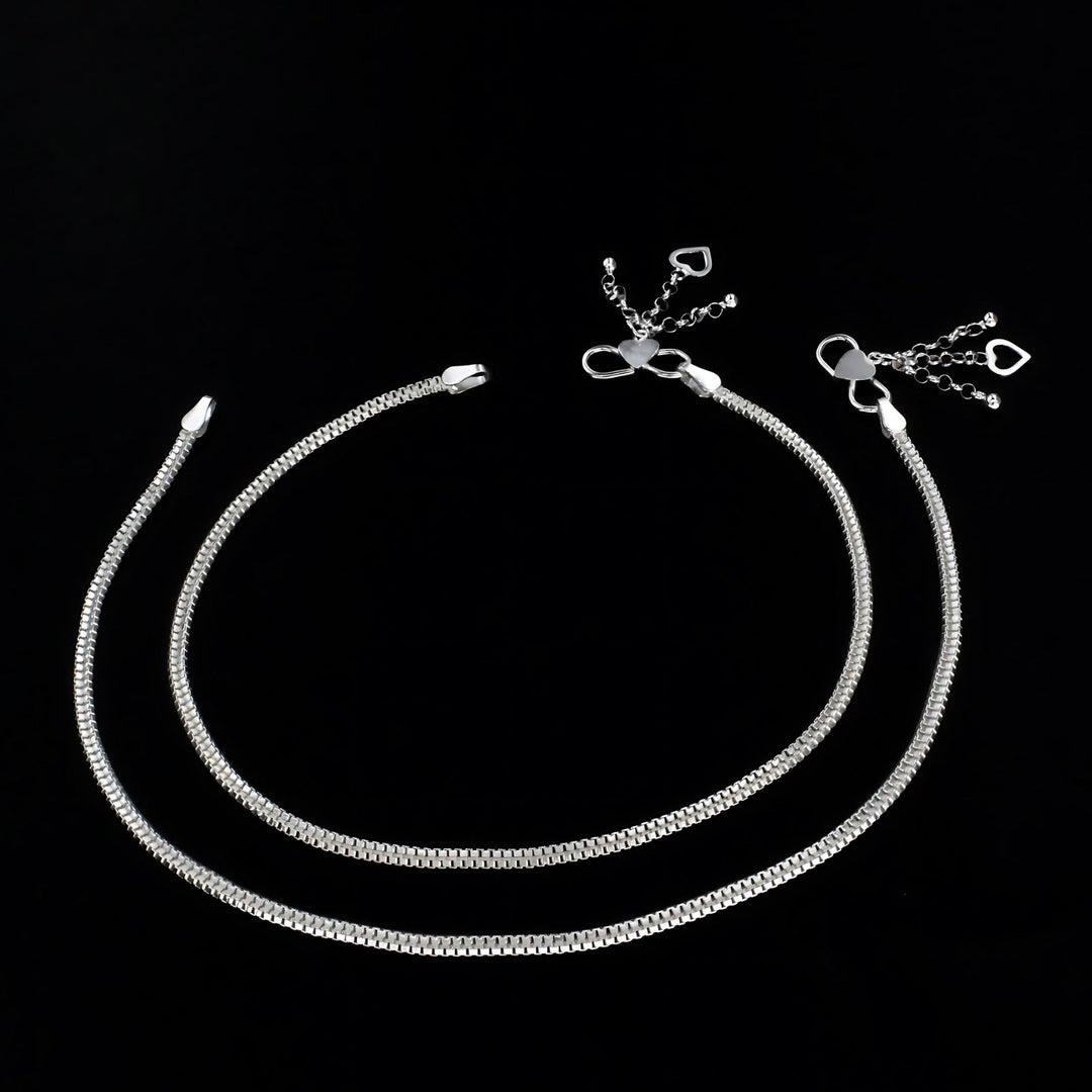 925 Sterling Silver girlish box Chain Anklet Pair 10.3"